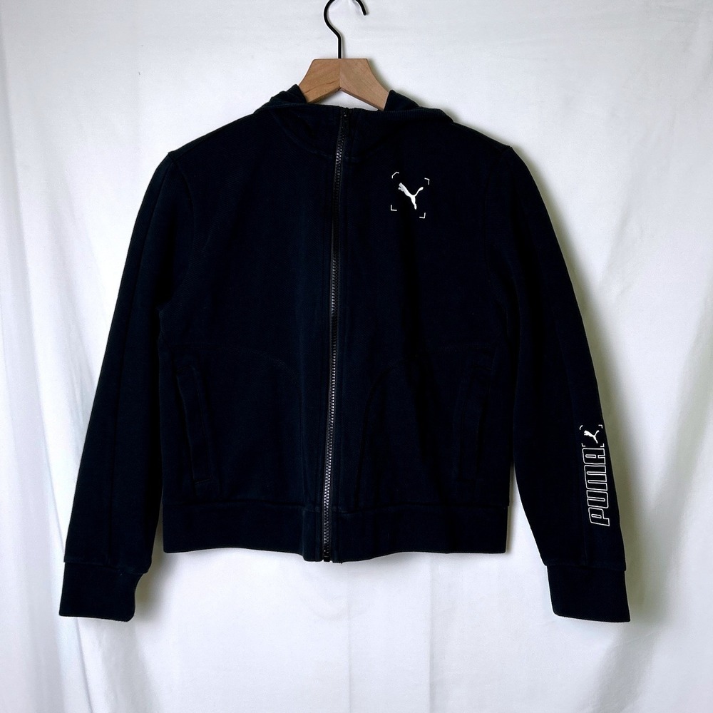 Puma Womens Logo Graphic Full Zip Hoodie Size S Black Activewear Athleisure